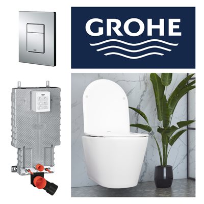 אסלה תלויה לבן מבריק+ ניאגרה סמויה גרואה+ לחצן