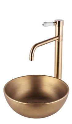 כיור חרס עגול שפה דקה, ברונזה צהובה 28/28/12 ס"מ