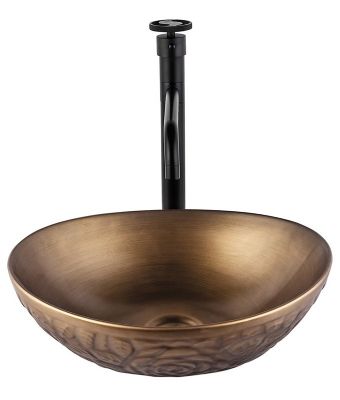 כיור חרס אובלי מעוצב ברונזה צהובה 41/33/14 ס"מ